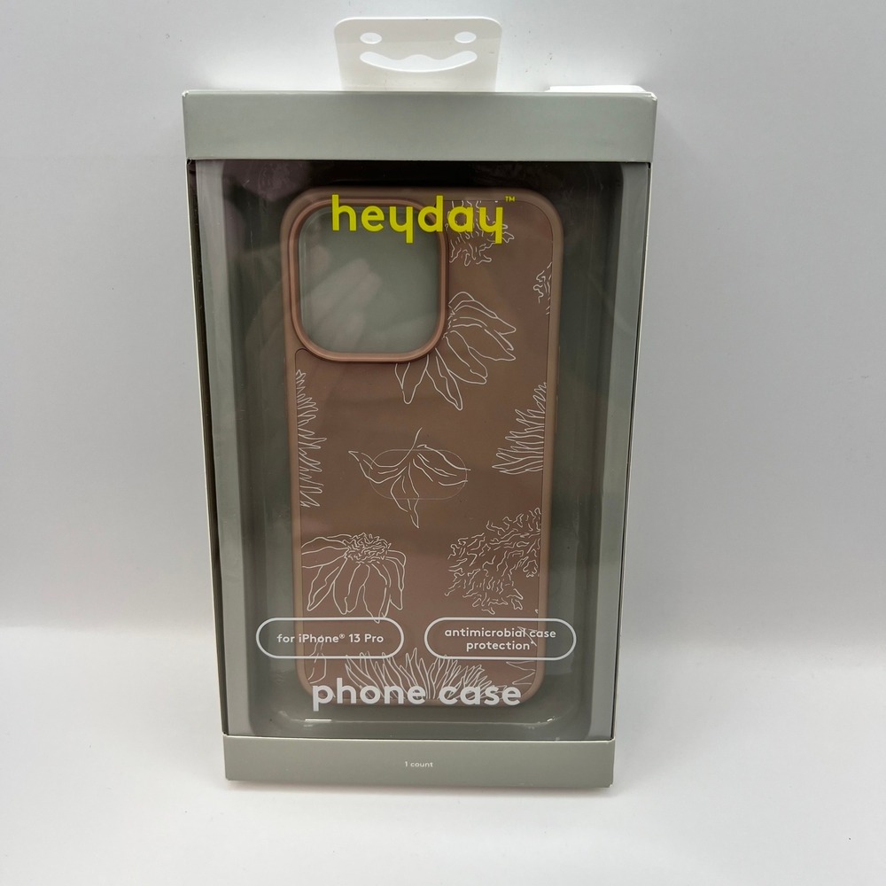 Heyday iPhone 13 Pro Case Warm Taupe Floral Hard Shell Antimicrobial Wireless